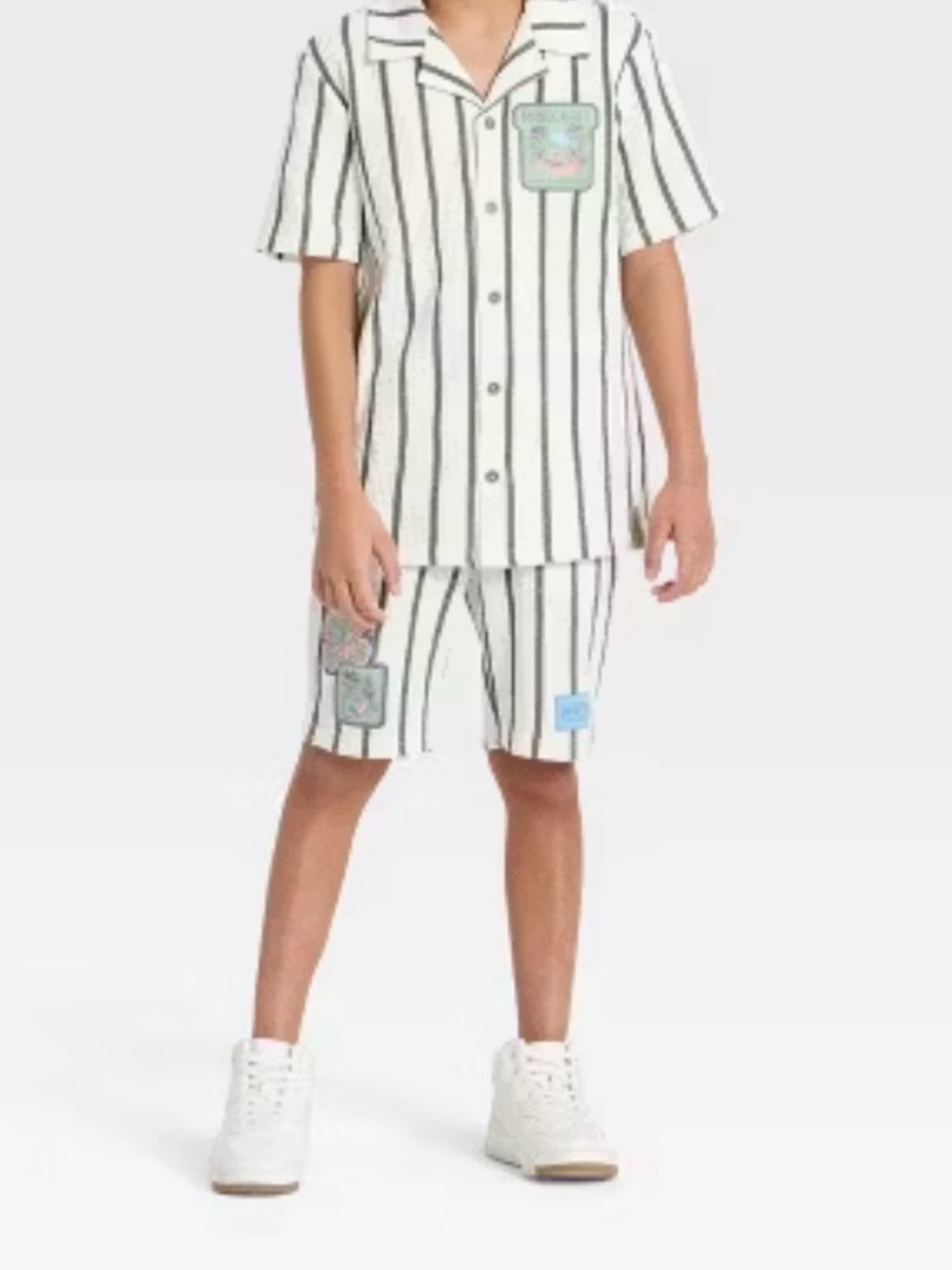 Boys Minecraft Pinstripe Button-Up Shirt & Shorts Set